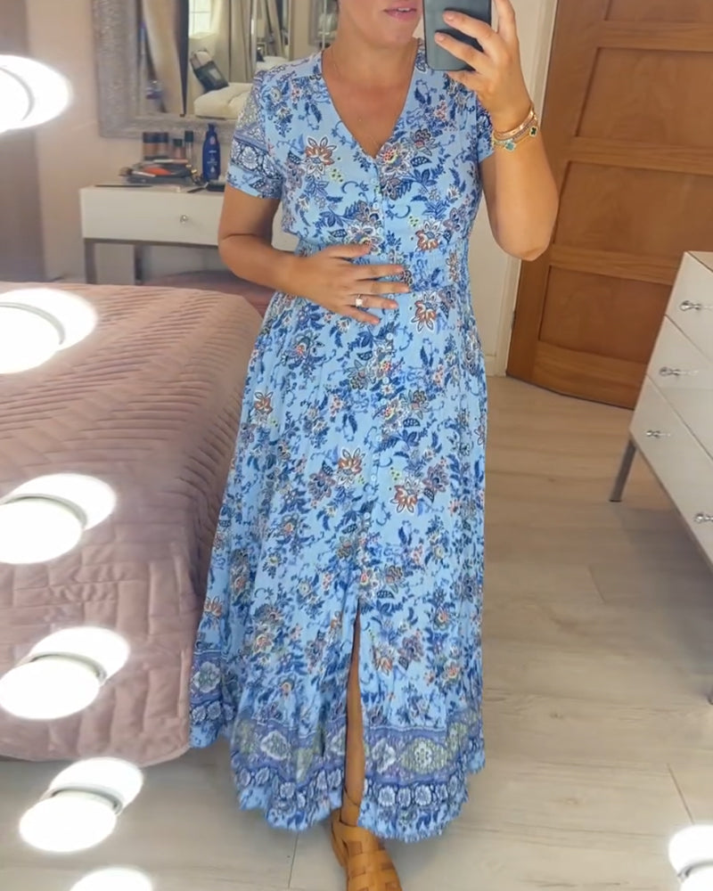 🔥LAST DAY SALE: ONLY ￡14.99!!✨Women's Floral Print V-neck Dress💃