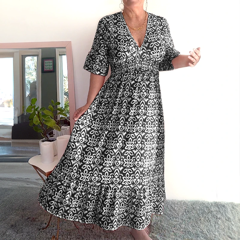 🔥New Year Sale 60% OFF🌸Bohemian Casual Print V-neck Long Dress