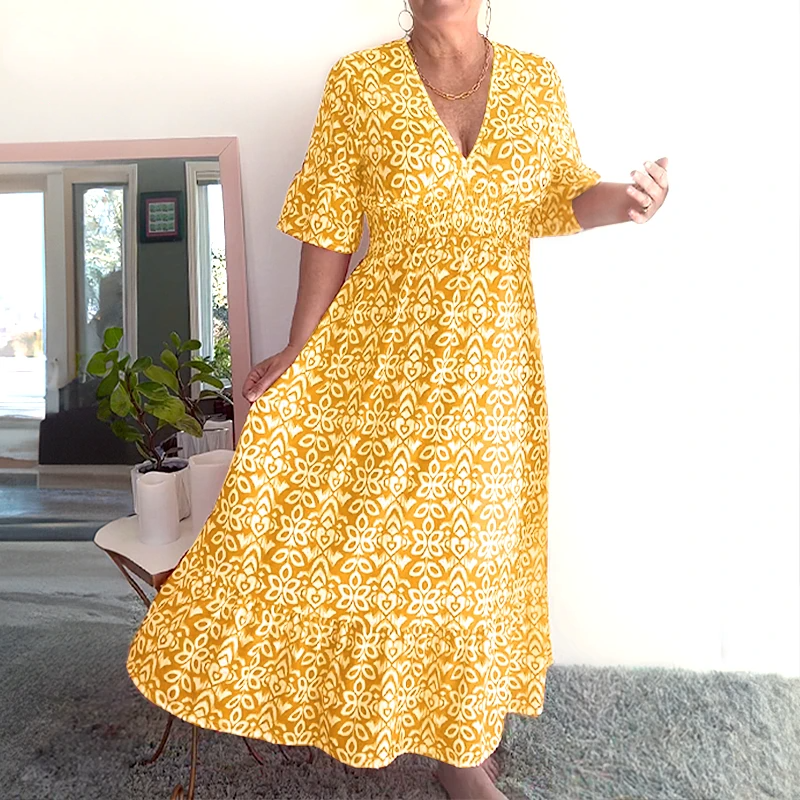 🔥New Year Sale 60% OFF🌸Bohemian Casual Print V-neck Long Dress