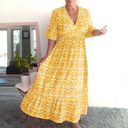 🔥New Year Sale 60% OFF🌸Bohemian Casual Print V-neck Long Dress