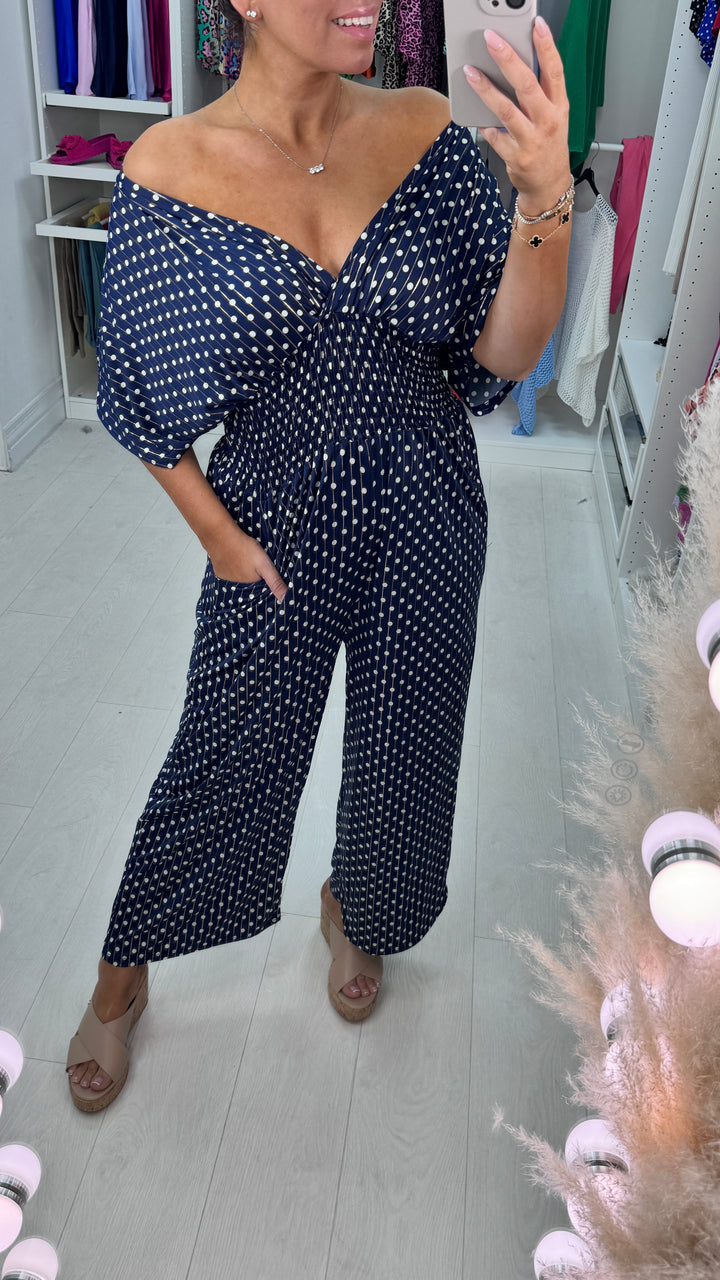 🔥Hot Sale 49% OFF - Polka Dot Printed Elastic Waist Jumpsuit