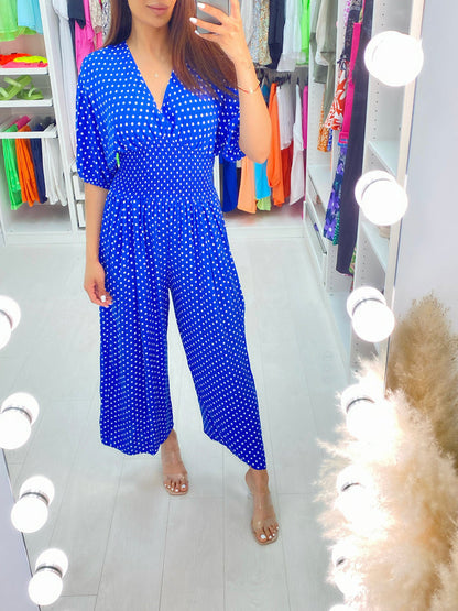 🔥Hot Sale 49% OFF - Polka Dot Printed Elastic Waist Jumpsuit