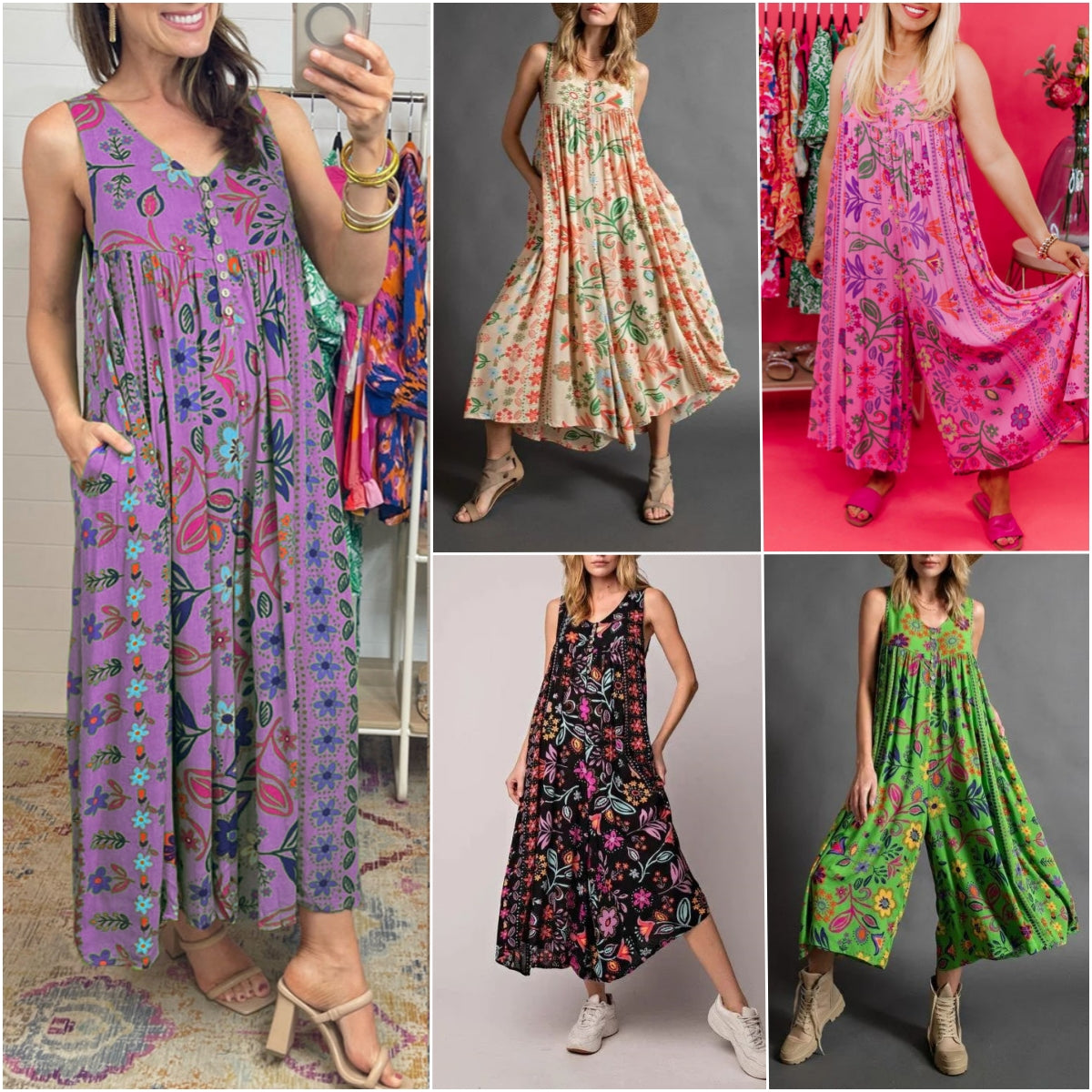 🔥Hot Sale 50% OFF🌷Vintage Floral Print Loose Sleeveless Jumpsuit🌸