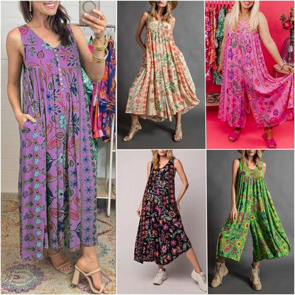 🔥Hot Sale 50% OFF🌷Vintage Floral Print Loose Sleeveless Jumpsuit🌸