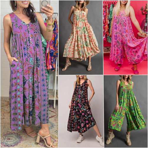 🔥Hot Sale 50% OFF🌷Vintage Floral Print Loose Sleeveless Jumpsuit🌸