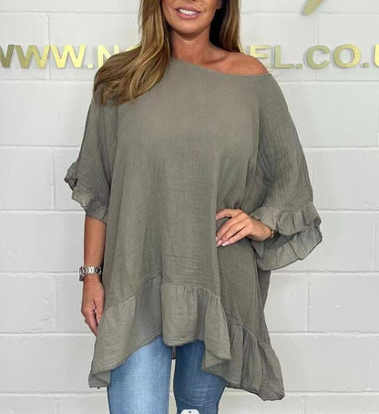 🎉2025 Hot Sale 50% OFF🌹Loose Pleated Off Shoulder Blouses for Women