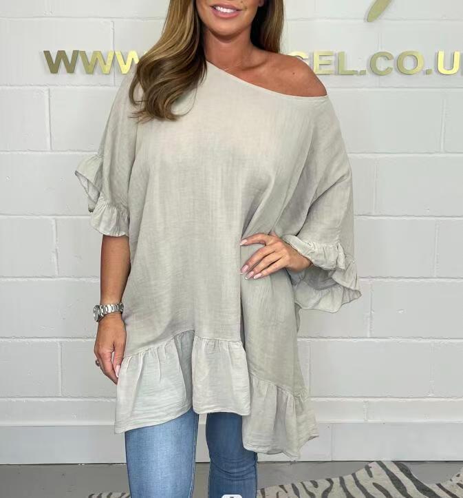 🎉2025 Hot Sale 50% OFF🌹Loose Pleated Off Shoulder Blouses for Women