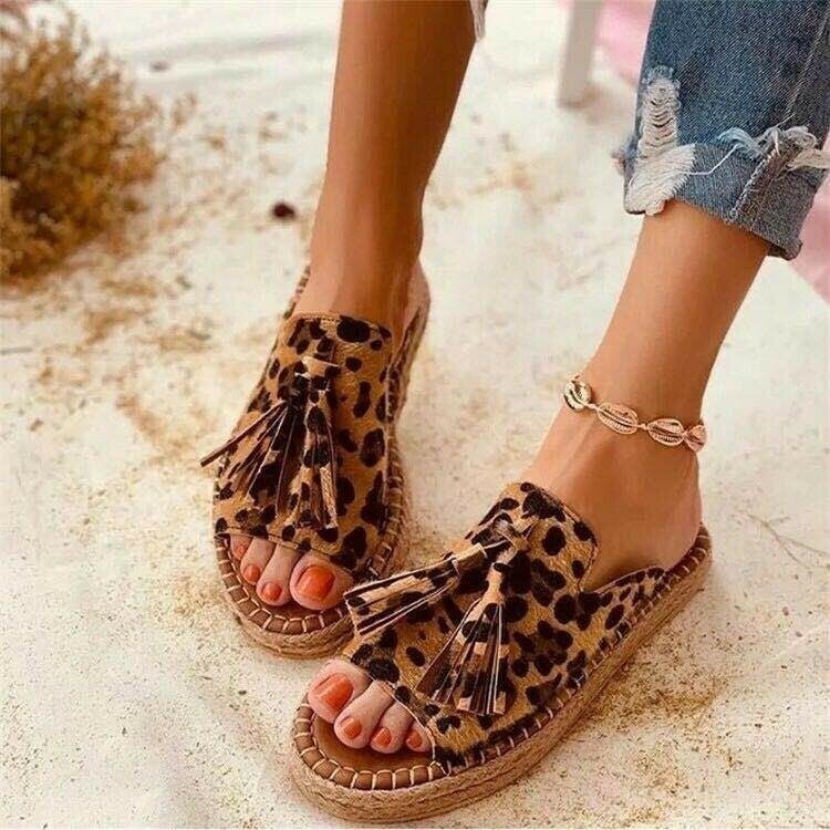 2021 Womens Tassels Open Toe Flats Slides