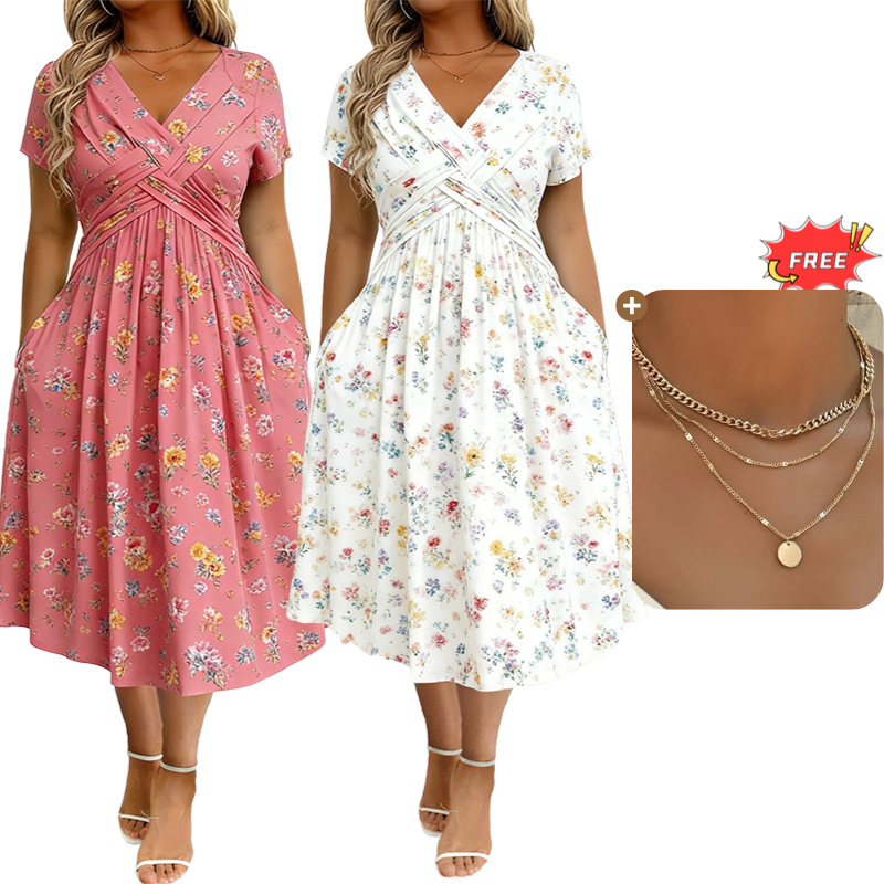 ⏳LAST DAY SALE ONLY￡16.99!!🌿Women's V-Neck Floral Print Dress with Twist Waist