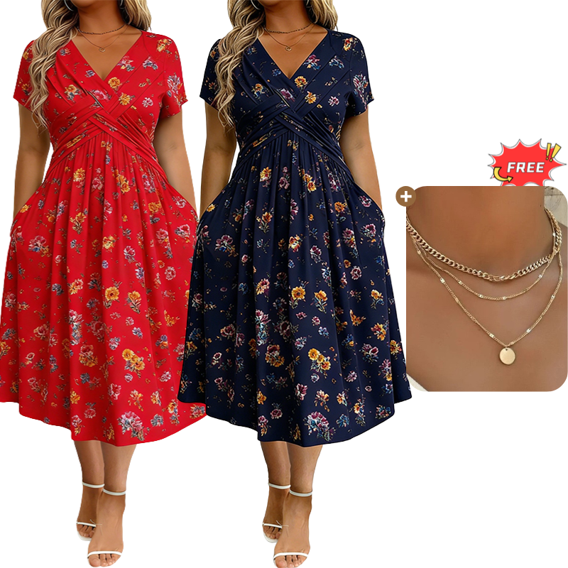 ⏳LAST DAY SALE ONLY￡16.99!!🌿Women's V-Neck Floral Print Dress with Twist Waist