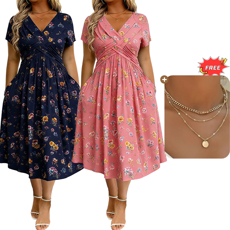 ⏳LAST DAY SALE ONLY￡16.99!!🌿Women's V-Neck Floral Print Dress with Twist Waist