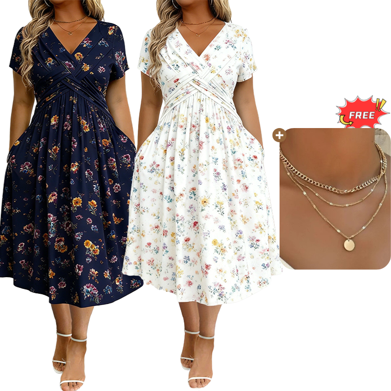⏳LAST DAY SALE ONLY￡16.99!!🌿Women's V-Neck Floral Print Dress with Twist Waist