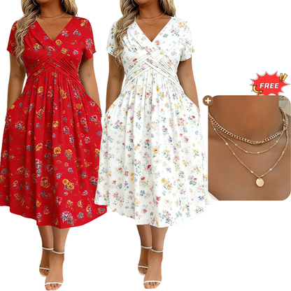 ⏳LAST DAY SALE ONLY￡16.99!!🌿Women's V-Neck Floral Print Dress with Twist Waist