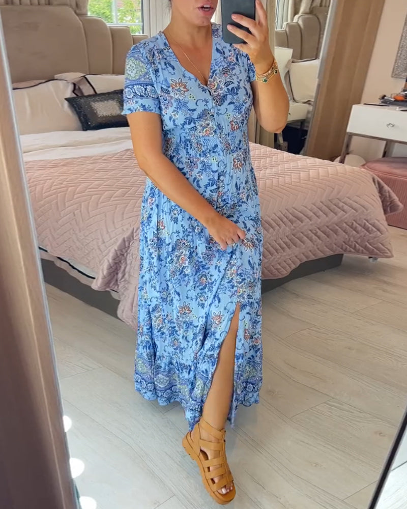 🔥LAST DAY SALE: ONLY ￡14.99!!✨Women's Floral Print V-neck Dress💃