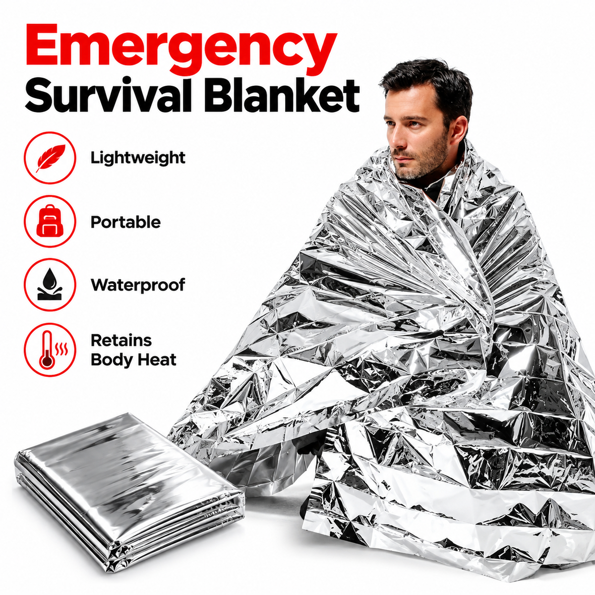 ⏰BUY 2 GET 1 FREE🚨 Emergency outdoor Survival Blanket – Compact Silver Thermal Shelter for Emergency Kits