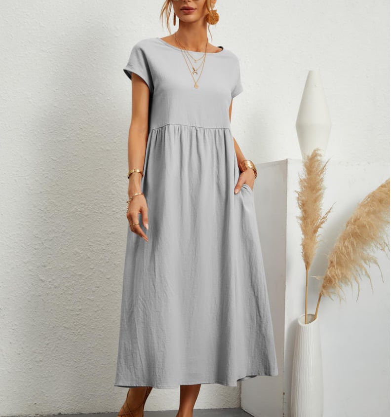 Solid Colour Sleeveless Loose Cotton Pocket Dress