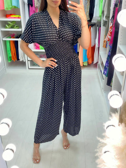 🔥Hot Sale 49% OFF - Polka Dot Printed Elastic Waist Jumpsuit