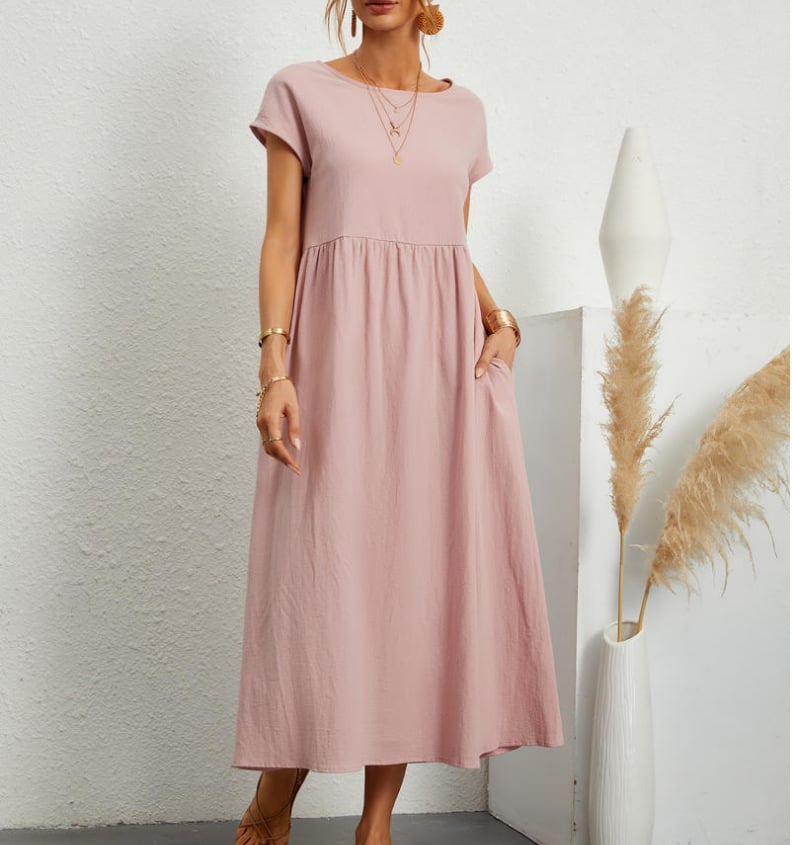 Solid Colour Sleeveless Loose Cotton Pocket Dress