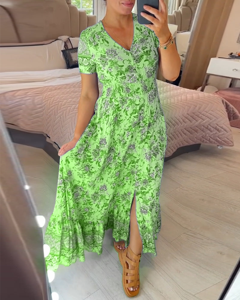 🔥LAST DAY SALE: ONLY ￡14.99!!✨Women's Floral Print V-neck Dress💃