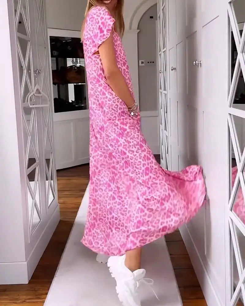 🌸Spring Sale 50% OFF✨V-neck Printed Short-sleeved Long Dress