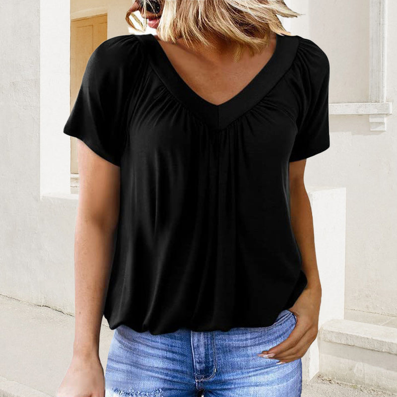 🎁Hot Sale 60% OFF⏳Women's Casual Pleated V-Neck Short-Sleeve Top