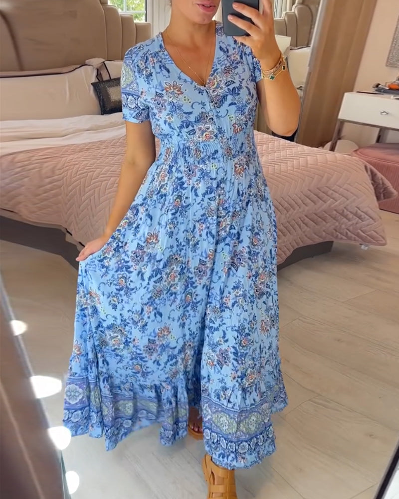 🔥LAST DAY SALE: ONLY ￡14.99!!✨Women's Floral Print V-neck Dress💃