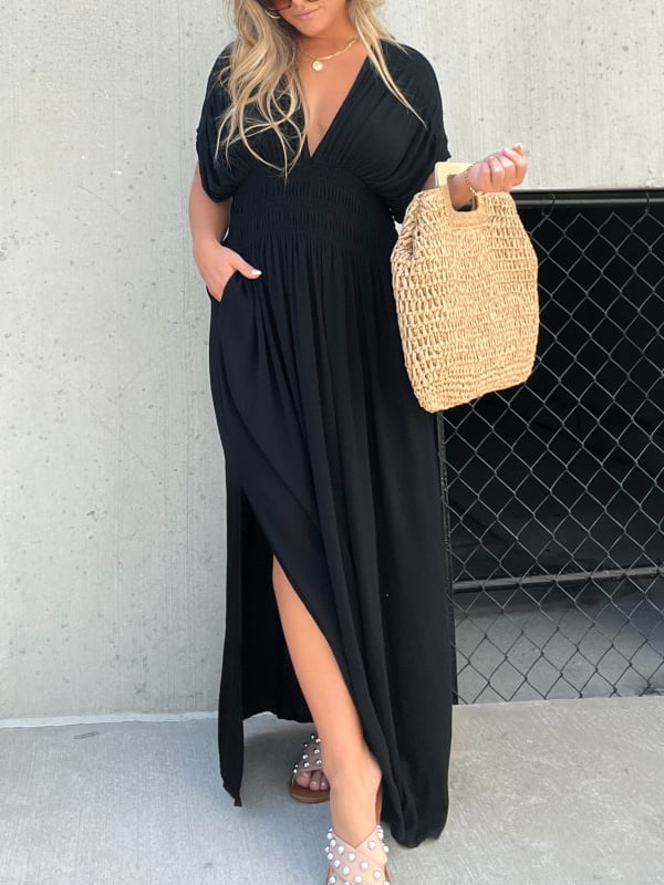 🌸Hot Sale 50% OFF💗New Fashion Slit V-neck Effortless Long Dress