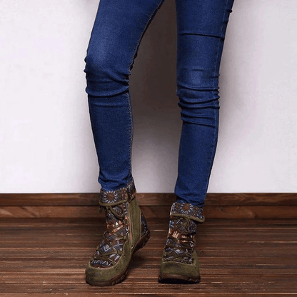 2021 Boho Embroidere Lace-up Casual Ankle Boots