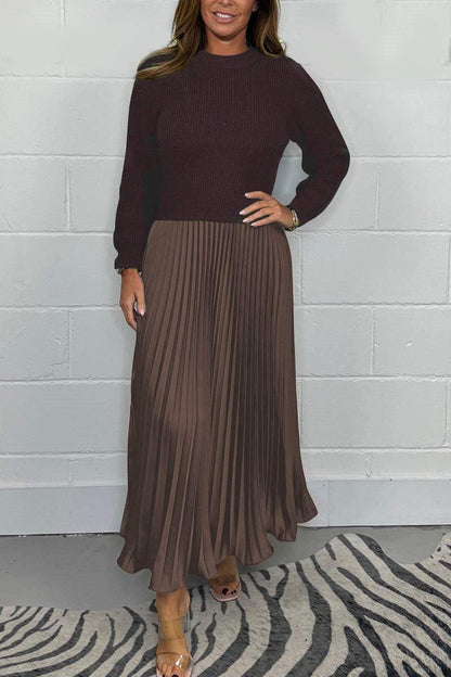 🔥Black Friday Promotion 50% OFF🔥Women's Solid Color Long Sleeve Jumper & Pleated Bottom Dress