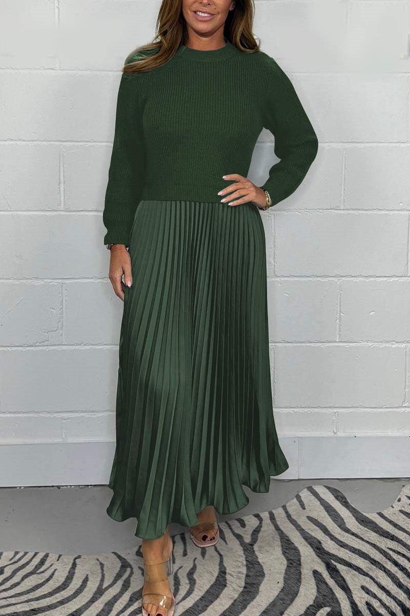 🔥Black Friday Promotion 50% OFF🔥Women's Solid Color Long Sleeve Jumper & Pleated Bottom Dress