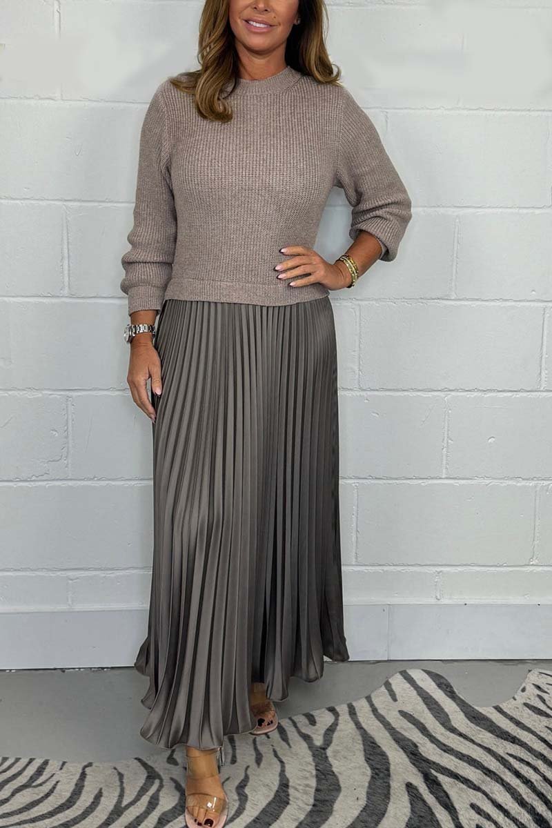 🔥Black Friday Promotion 50% OFF🔥Women's Solid Color Long Sleeve Jumper & Pleated Bottom Dress
