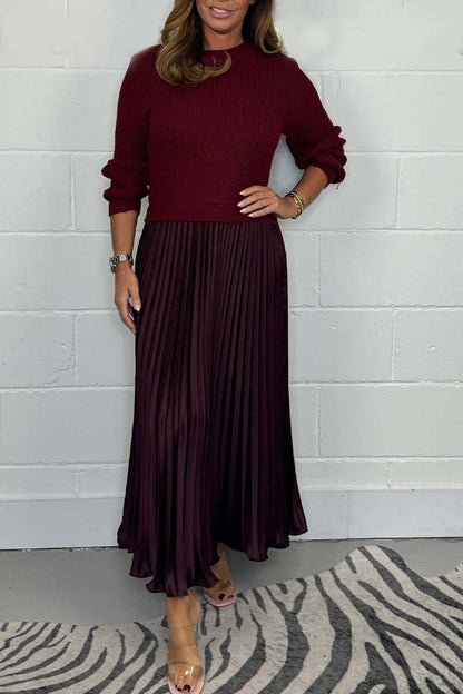 🔥Black Friday Promotion 50% OFF🔥Women's Solid Color Long Sleeve Jumper & Pleated Bottom Dress