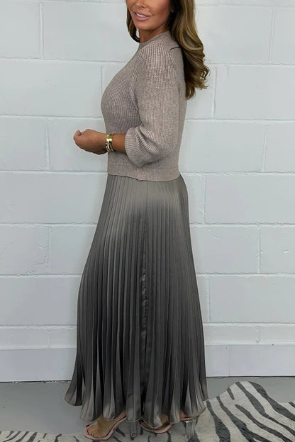 🔥Black Friday Promotion 50% OFF🔥Women's Solid Color Long Sleeve Jumper & Pleated Bottom Dress