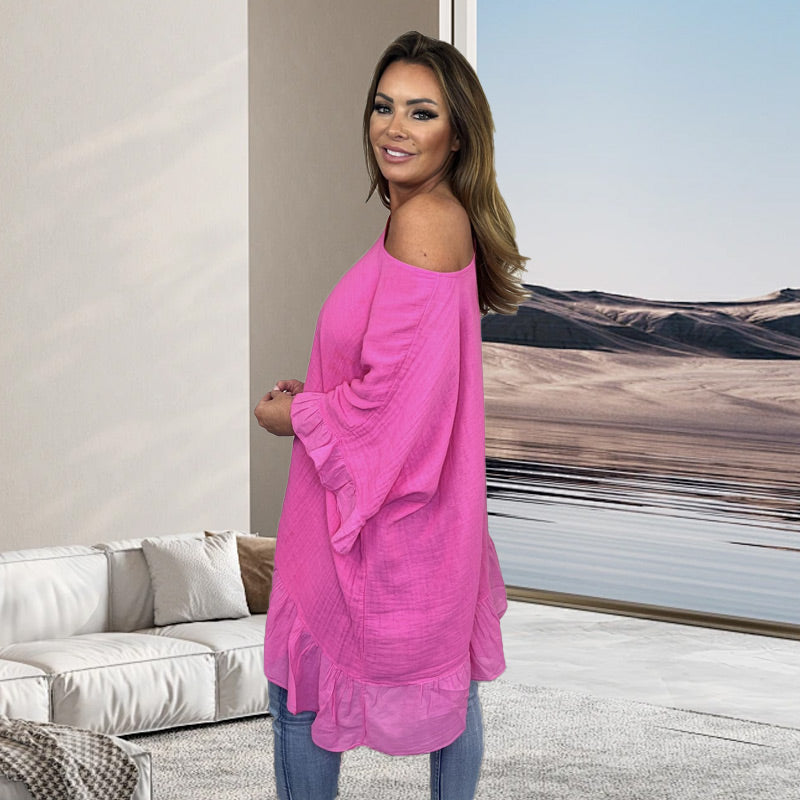 🎉2025 Hot Sale 50% OFF🌹Loose Pleated Off Shoulder Blouses for Women