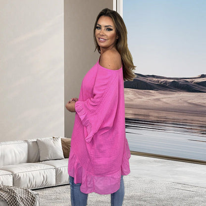 🎉2025 Hot Sale 50% OFF🌹Loose Pleated Off Shoulder Blouses for Women