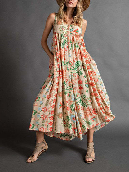 🔥Hot Sale 50% OFF🌷Vintage Floral Print Loose Sleeveless Jumpsuit🌸