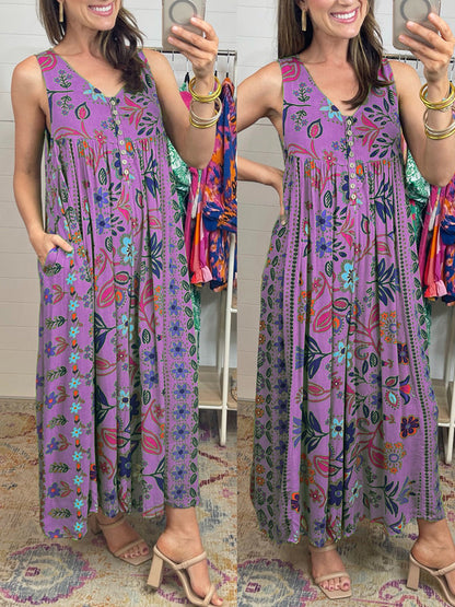 🔥Hot Sale 50% OFF🌷Vintage Floral Print Loose Sleeveless Jumpsuit🌸