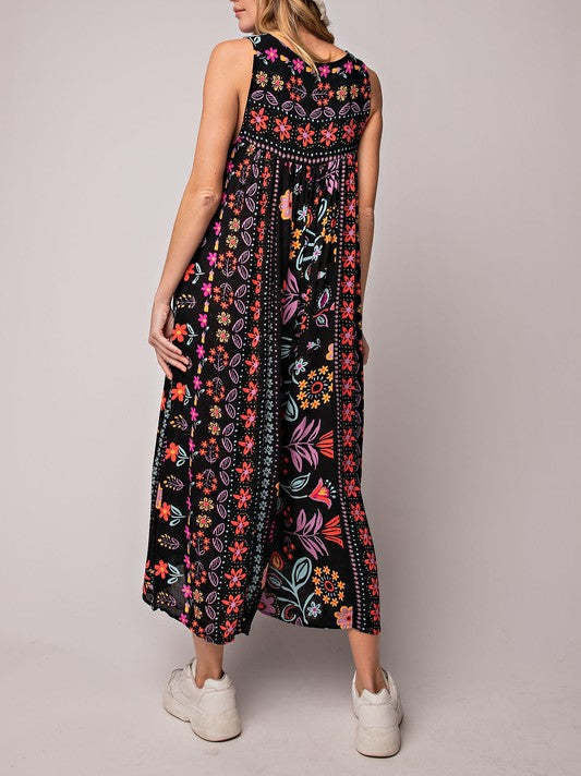🔥Hot Sale 50% OFF🌷Vintage Floral Print Loose Sleeveless Jumpsuit🌸