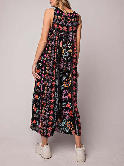 🔥Hot Sale 50% OFF🌷Vintage Floral Print Loose Sleeveless Jumpsuit🌸