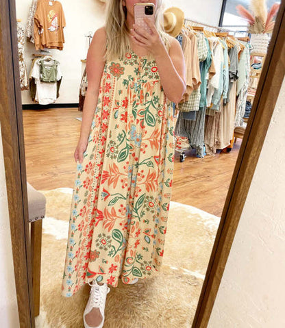 🔥Hot Sale 50% OFF🌷Vintage Floral Print Loose Sleeveless Jumpsuit🌸