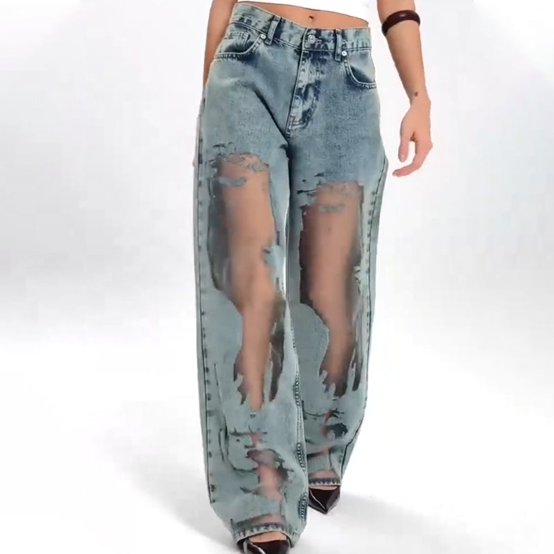 💥Hot Sale 50% OFF👖Women's Vintage Mesh Patchwork Printed Jeans