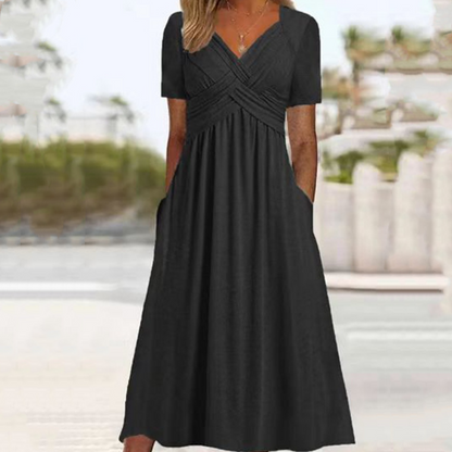 🍀LAST DAY SALE 50% OFF🍀Women’s V-Neck Short Sleeve Long Dresses