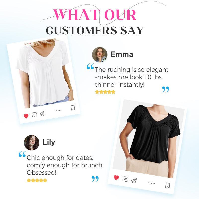 💖LAST DAY SALE 50% OFF💷✨Women's Casual Pleated V-Neck Short-Sleeve Top