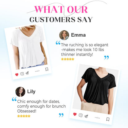 💖LAST DAY SALE 50% OFF💷✨Women's Casual Pleated V-Neck Short-Sleeve Top