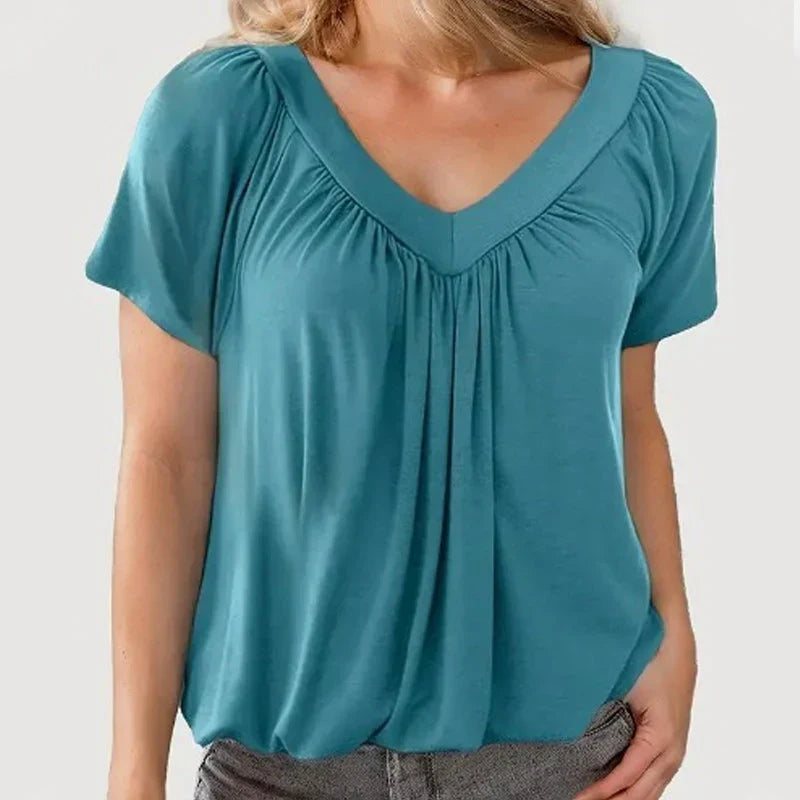 💖LAST DAY SALE 50% OFF💷✨Women's Casual Pleated V-Neck Short-Sleeve Top