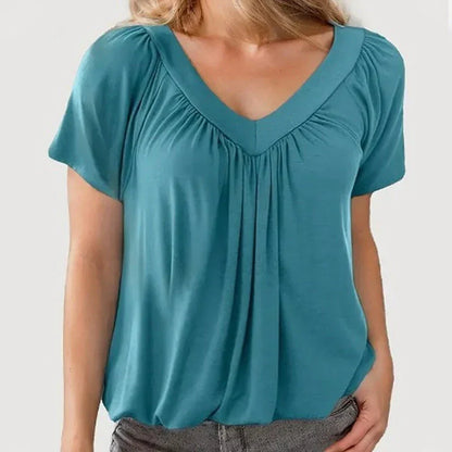 💖LAST DAY SALE 50% OFF💷✨Women's Casual Pleated V-Neck Short-Sleeve Top