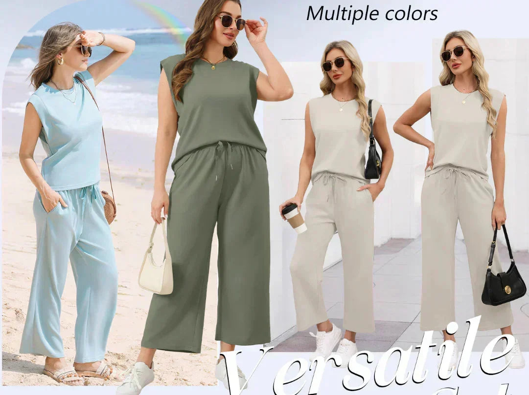 🩷2025 New Women's Sleeveless Top & Wide-Leg Pants 2-Piece Set