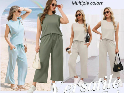 🩷2025 New Women's Sleeveless Top & Wide-Leg Pants 2-Piece Set