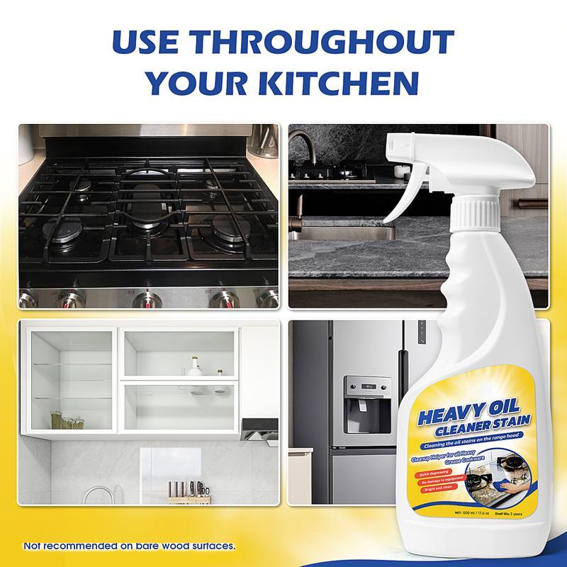 🧽LAST DAY 50% OFF✨Heavy Duty Kitchen Degreaser Spray, No Scrub Oil Stain Remover,Cut Tough Baked-On Grease, Food-Safe No Residue Cleaner  for Stove, Range Hood, Sink & Cookware