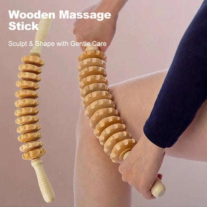 12 Rollers Curved Wooden Massage Stick